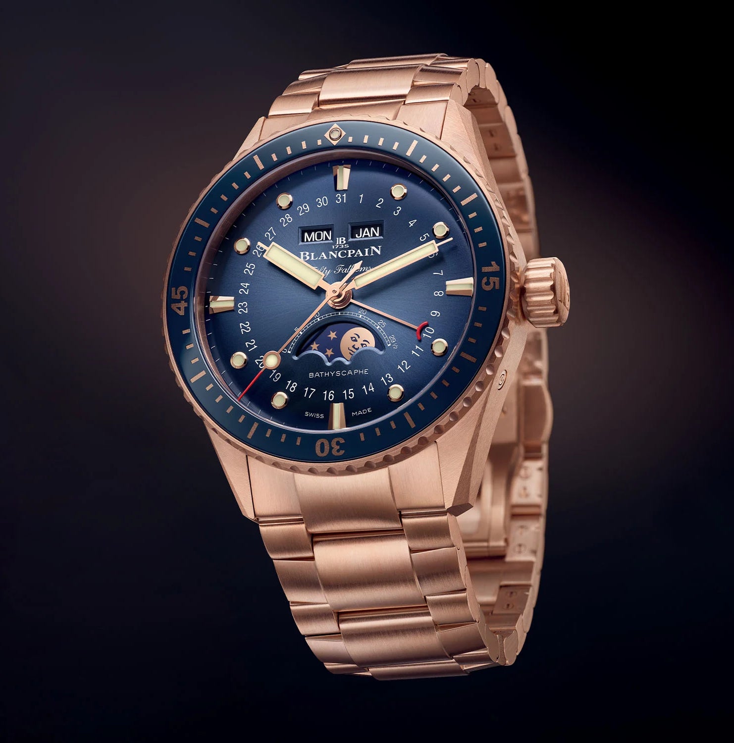 Blancpain Fifty Fathoms Bathyscaphe Quantième Complet Phases de Lune iN 18k Red Gold