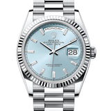 36mm Platinum President Fluted Bezel Ice-Blue Diamond Dial