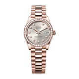 31mm 18k Everose Gold President Diamond Bezel Silver Diamond Dial