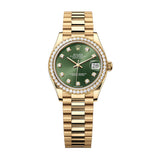 31mm 18k Yellow Gold President Diamond Bezel Olive-Green Diamond Dial