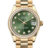 31mm 18k Yellow Gold President Diamond Bezel Olive-Green Diamond Dial