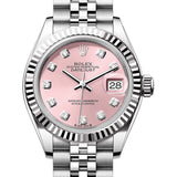 28mm Steel Pink Diamond Dial Fluted Bezel Jubilee