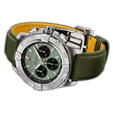 44mm B01 Chronograph Steel Green Dial Leather Strap