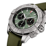44mm B01 Chronograph Steel Green Dial Leather Strap