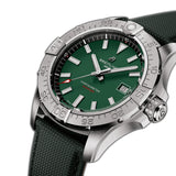 42mm Stainless Steel Green Dial Leather Strap