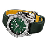 42mm Stainless Steel Green Dial Leather Strap