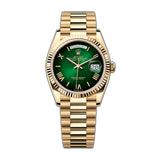 36mm 18k Yellow Gold President Green Ombre Roman Dial
