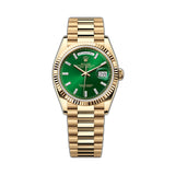 36mm President 18k Yellow Gold Green Baguette Diamond Dial