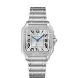 35mm Medium Diamond Bezel Silver Roman Dial Stainless Steel Bracelet