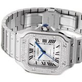 35mm Medium Diamond Bezel Silver Roman Dial Stainless Steel Bracelet