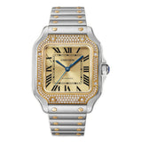 35mm Medium Steel & 18k Yellow Gold Diamond Bezel Golden Dial
