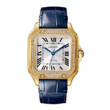35mm Medium 18k Yellow Gold Diamond Bezel Silver Dial