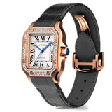 35mm Medium 18k Rose Gold Diamond Bezel Silver Dial
