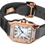 35mm Medium 18k Rose Gold Diamond Bezel Silver Dial