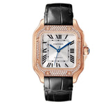 35mm Medium 18k Rose Gold Diamond Bezel Silver Dial
