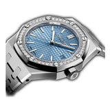 37mm Stainless Steel Diamond Bezel Light Ice Blue Dial Automatic
