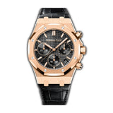 41mm Chronograph 18k Rose Gold Black Dial On Leather