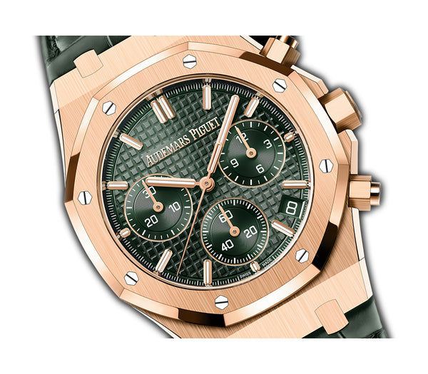 41mm Chronograph 18k Rose Gold Green Dial On Leather