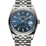 36mm Steel Blue Index Dial 18k Fluted Bezel Jubilee Bracelet