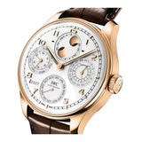 44mm 18k Rose Gold Perpetual Calendar Silver Dial On Brown Strap