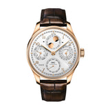 44mm 18k Rose Gold Perpetual Calendar Silver Dial On Brown Strap