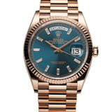 36mm 18k Everose Gold President Blue-Green Baguette Diamond Dial