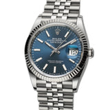36mm Steel Blue Index Dial 18k Fluted Bezel Jubilee Bracelet