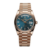 36mm 18k Everose Gold President Blue-Green Baguette Diamond Dial