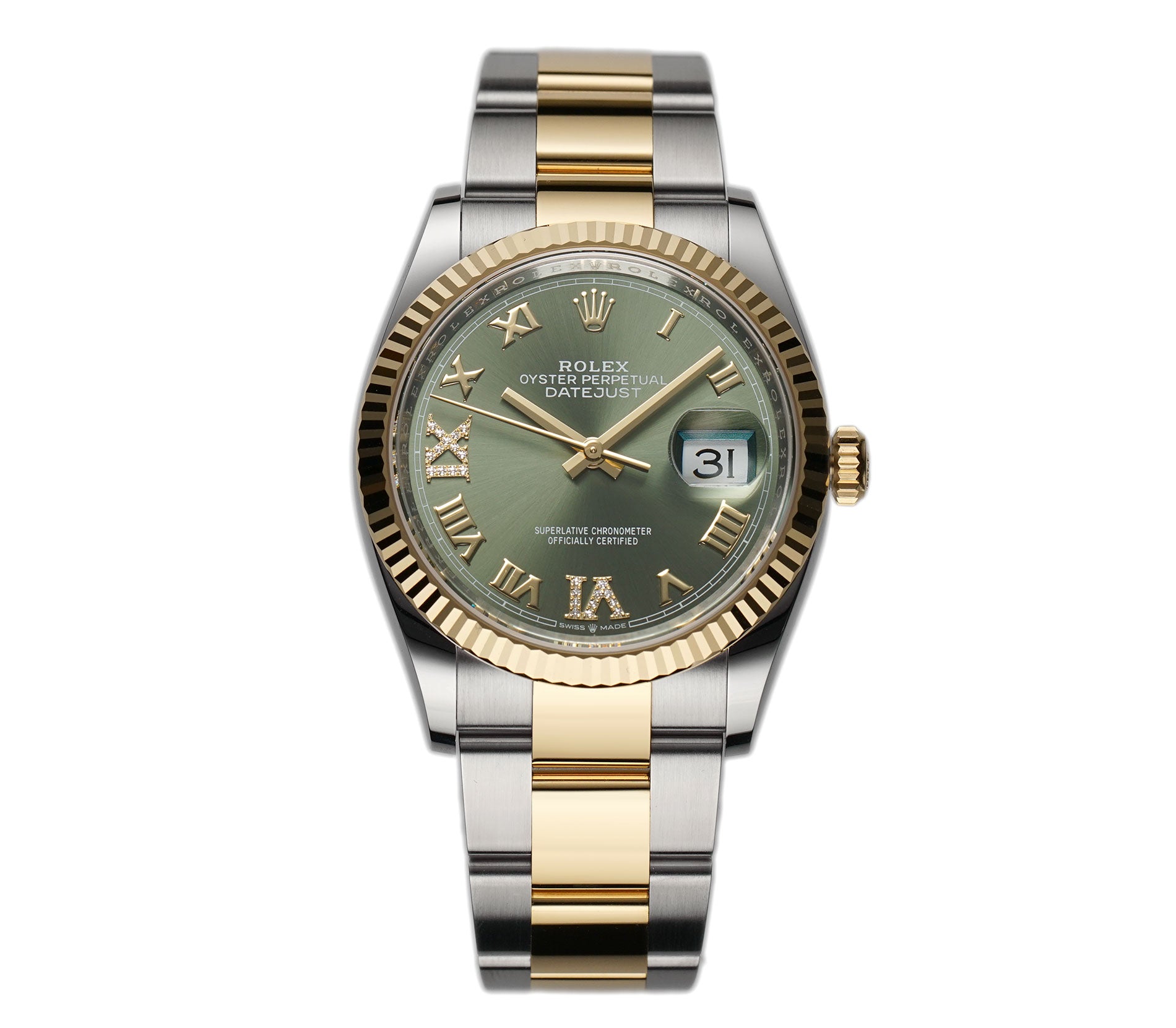 ash　オリーブ36 Rolex Datejust 36 Steel and 18k YG Olive Green Diamond Dial 126233