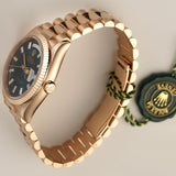 36mm 18k Everose Gold President Blue-Green Baguette Diamond Dial