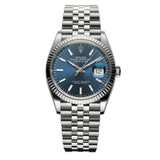 36mm Steel Blue Index Dial 18k Fluted Bezel Jubilee Bracelet
