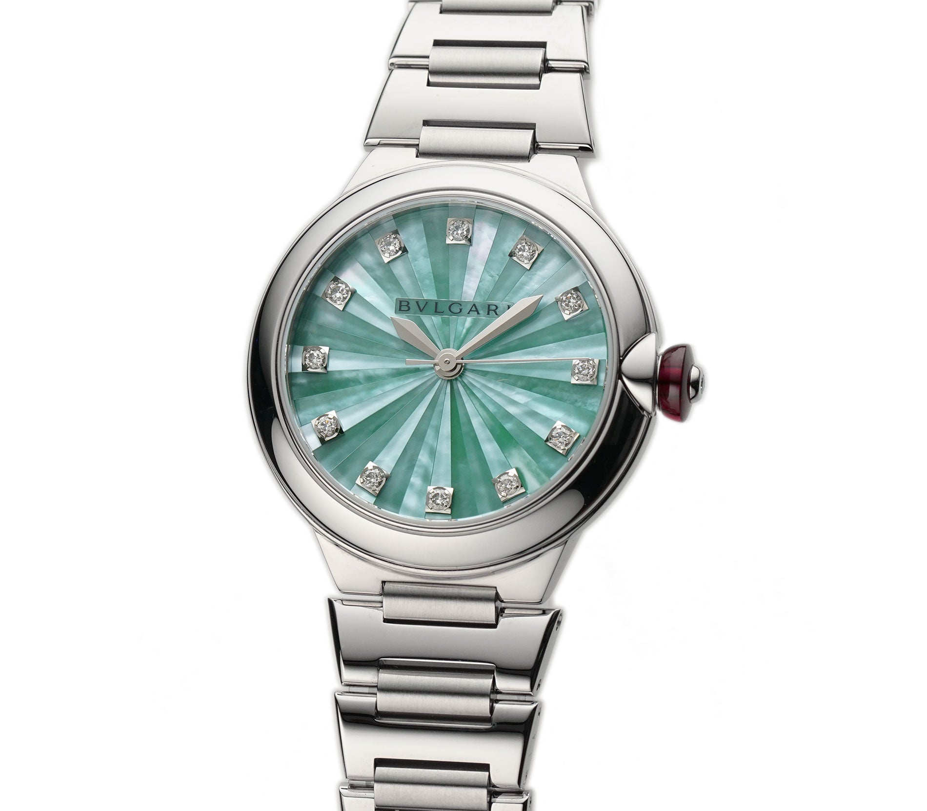Bvlgari Lvcea 33mm Steel Green MOP Diamond Dial 103728 – Element