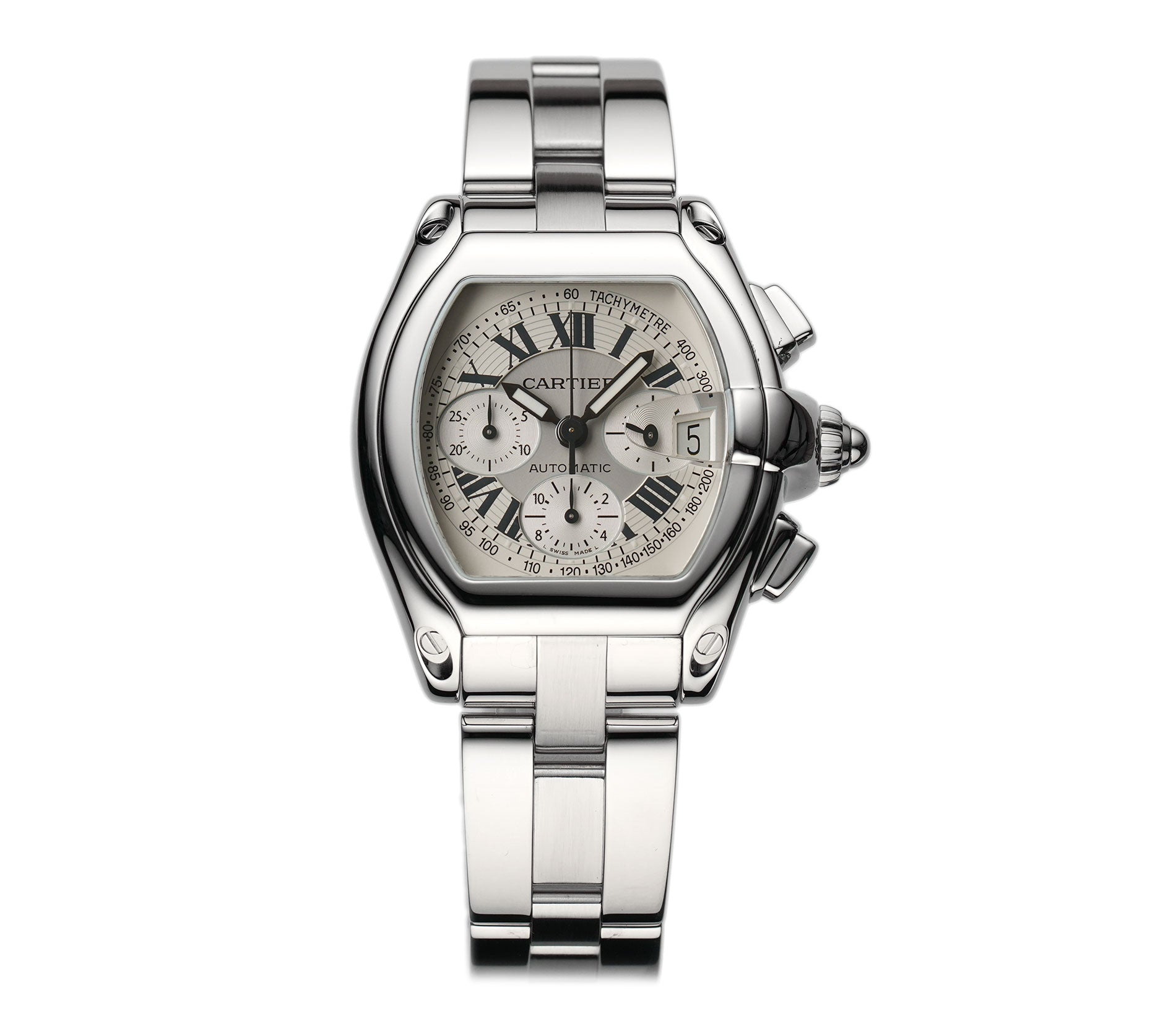 Cartier ロードスターボールペン フルメタル Cartier Roadster 43mm XL Chronograph Steel Silver Dial W62006X6