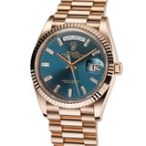 36mm 18k Everose Gold President Blue-Green Baguette Diamond Dial