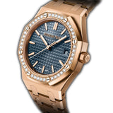 34mm 18k Rose Gold Diamond Bezel Blue Dial Automatic