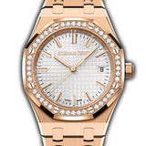 34mm 18k Rose Gold Diamond Bezel Silver Dial Automatic