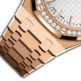 34mm 18k Rose Gold Diamond Bezel Silver Dial Automatic