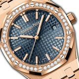 34mm 18k Rose Gold Diamond Bezel Blue Dial Automatic