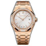 34mm 18k Rose Gold Diamond Bezel Silver Dial Automatic