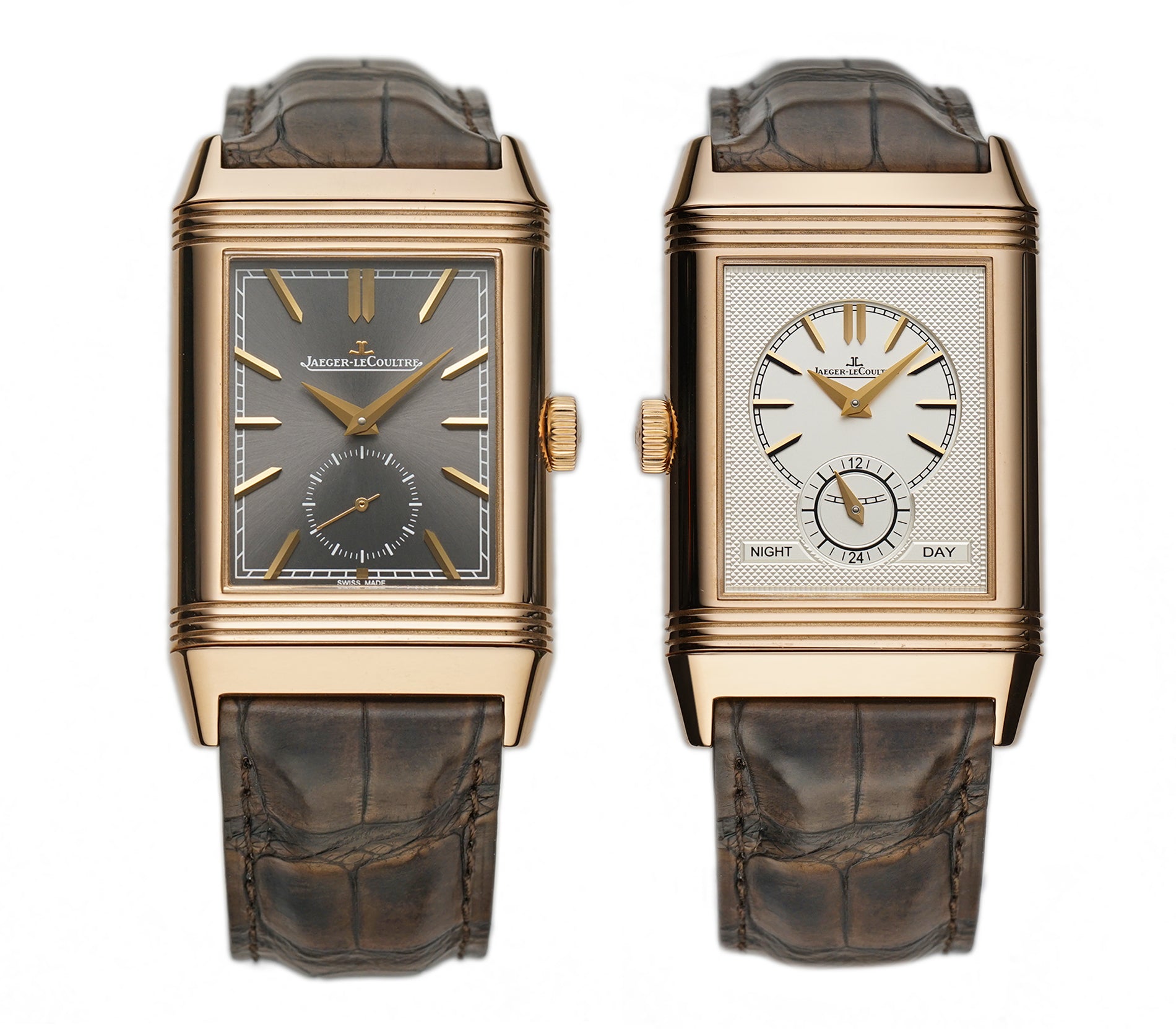 JLC Reverso 30mm Tribute Duoface 18k RG Charcoal Grey Dial