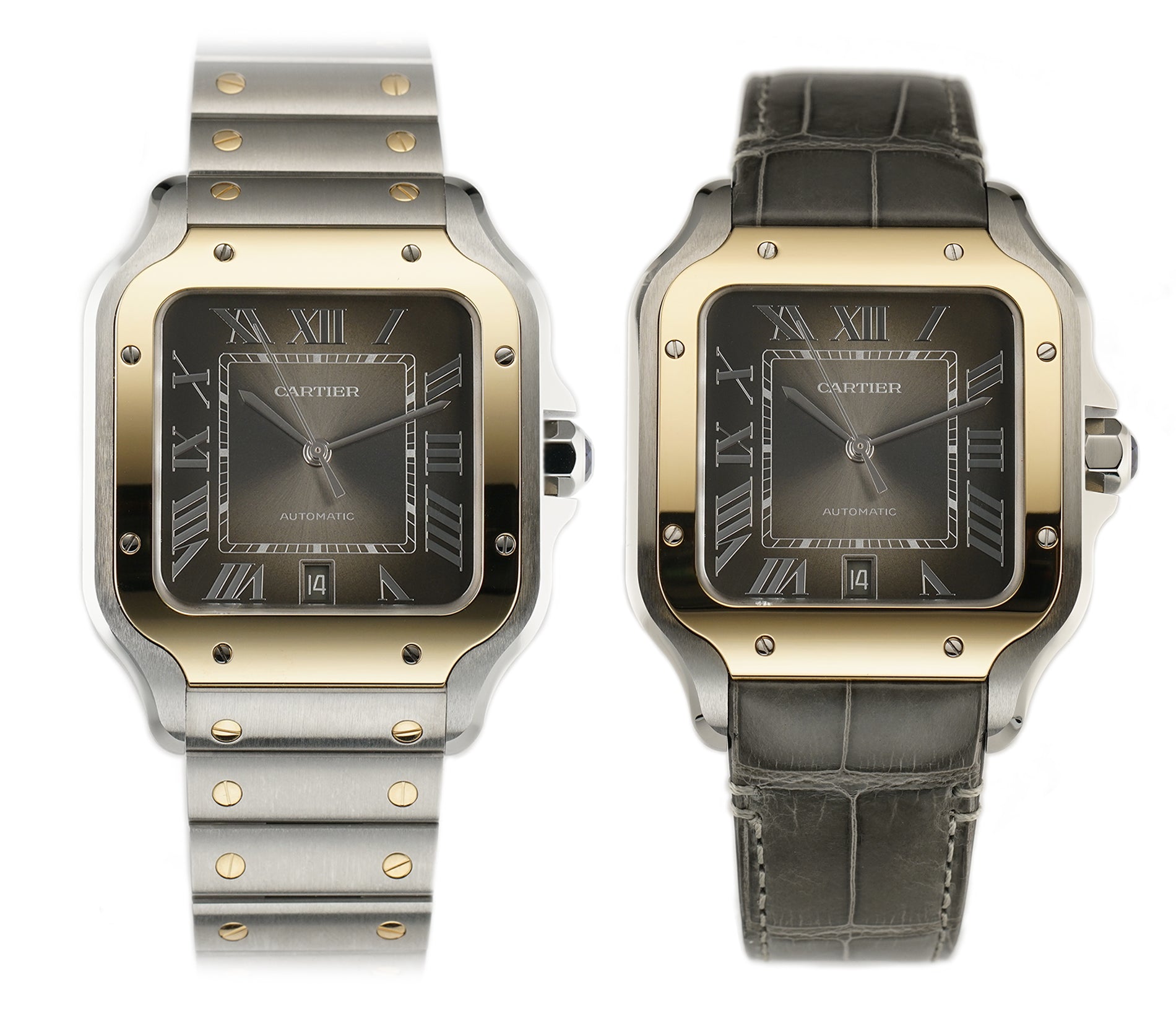 Cartier Santos 40mm Large Steel 18k Yellow Gold Grey Dial