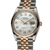 36mm Steel & 18k RG MOP Mother of Pearl Diamond Dial Jubilee