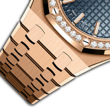 34mm 18k Rose Gold Diamond Bezel Blue Dial Automatic