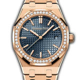34mm 18k Rose Gold Diamond Bezel Blue Dial Automatic