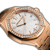 34mm 18k Rose Gold Diamond Bezel Silver Dial Automatic