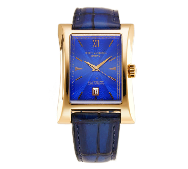 37mm Esplendidos 18k Yellow Gold Electric Blue Dial Limited Edition Humidifier Full Set 2009