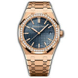34mm 18k Rose Gold Diamond Bezel Blue Dial Automatic