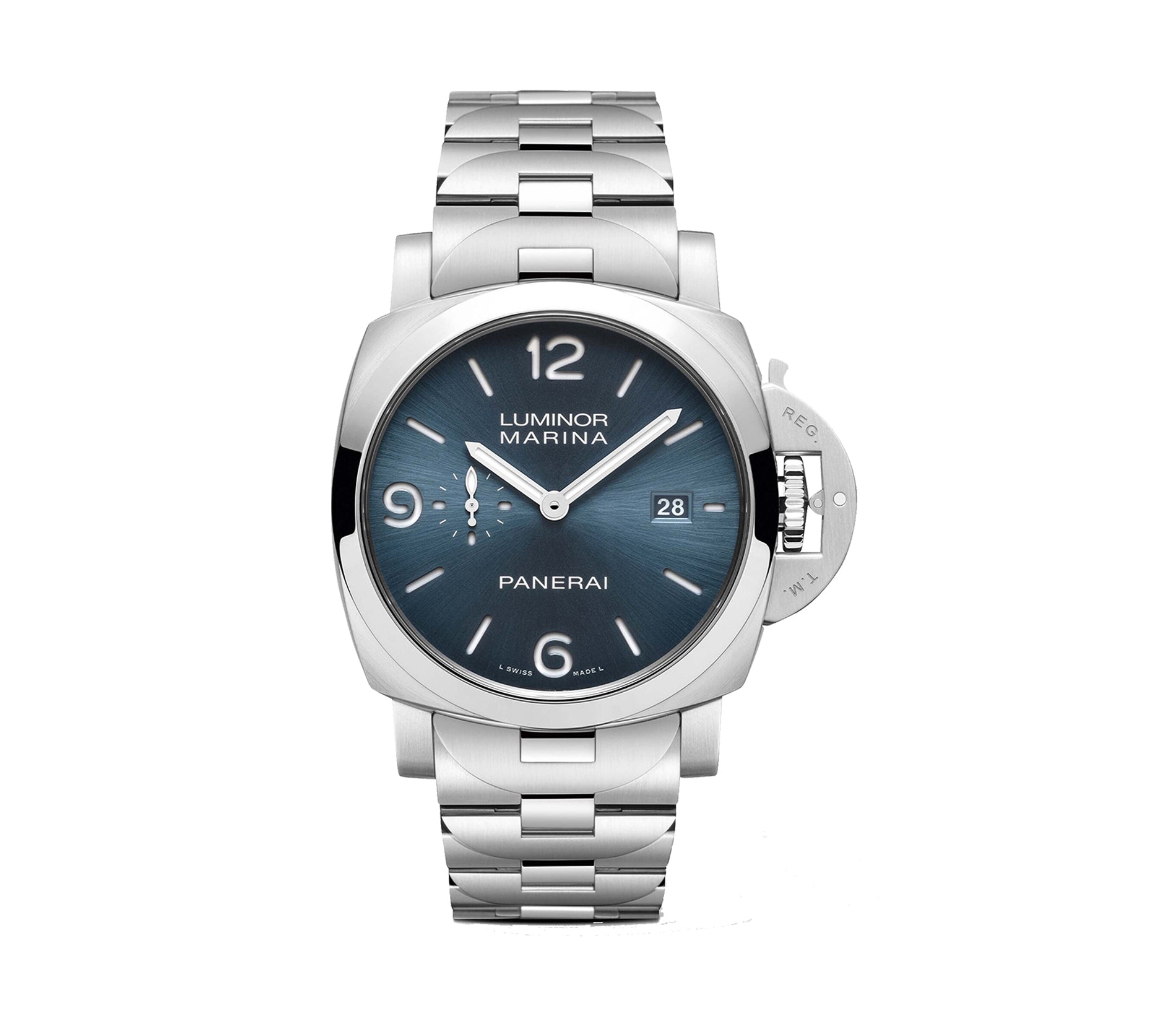 Panerai Luminor Marina 44mm Light Blue Dial Steel Bracelet