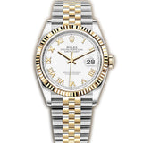 36mm Steel & Yellow Gold Fluted Bezel White Roman Dial Jubilee Bracelet