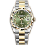 36mm Steel & Yellow Gold Fluted Bezel Olive Green Roman Diamond VI and IX Dial Oyster Bracelet